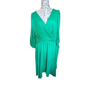 NWT DKNY Women's Green Half Balloon Sleeve Wrap Midi Dress Size 14 GardenParty